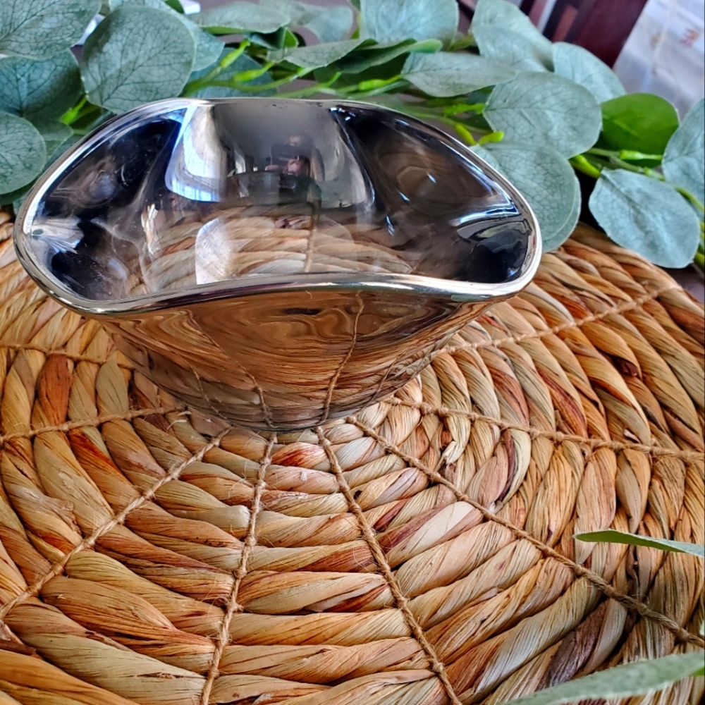 folded edge mercury  glass dish bowl 3 inches Vtg